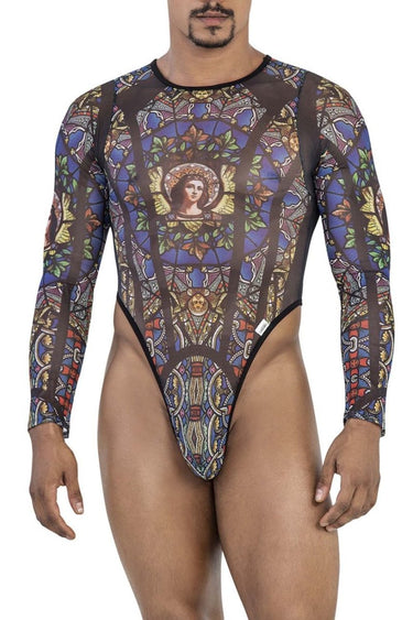 Mens Stained Glass Bodysuit CandyMan 99814 - CandyMan_99814_Black - Print_S/M - 1