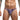 Man wearing a patterned purple men's underwear on a white background